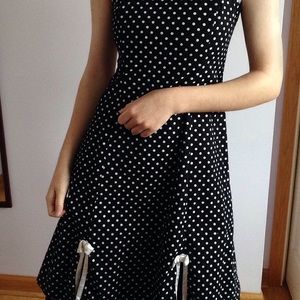 Hardly worn black dress polka dots white bows lace